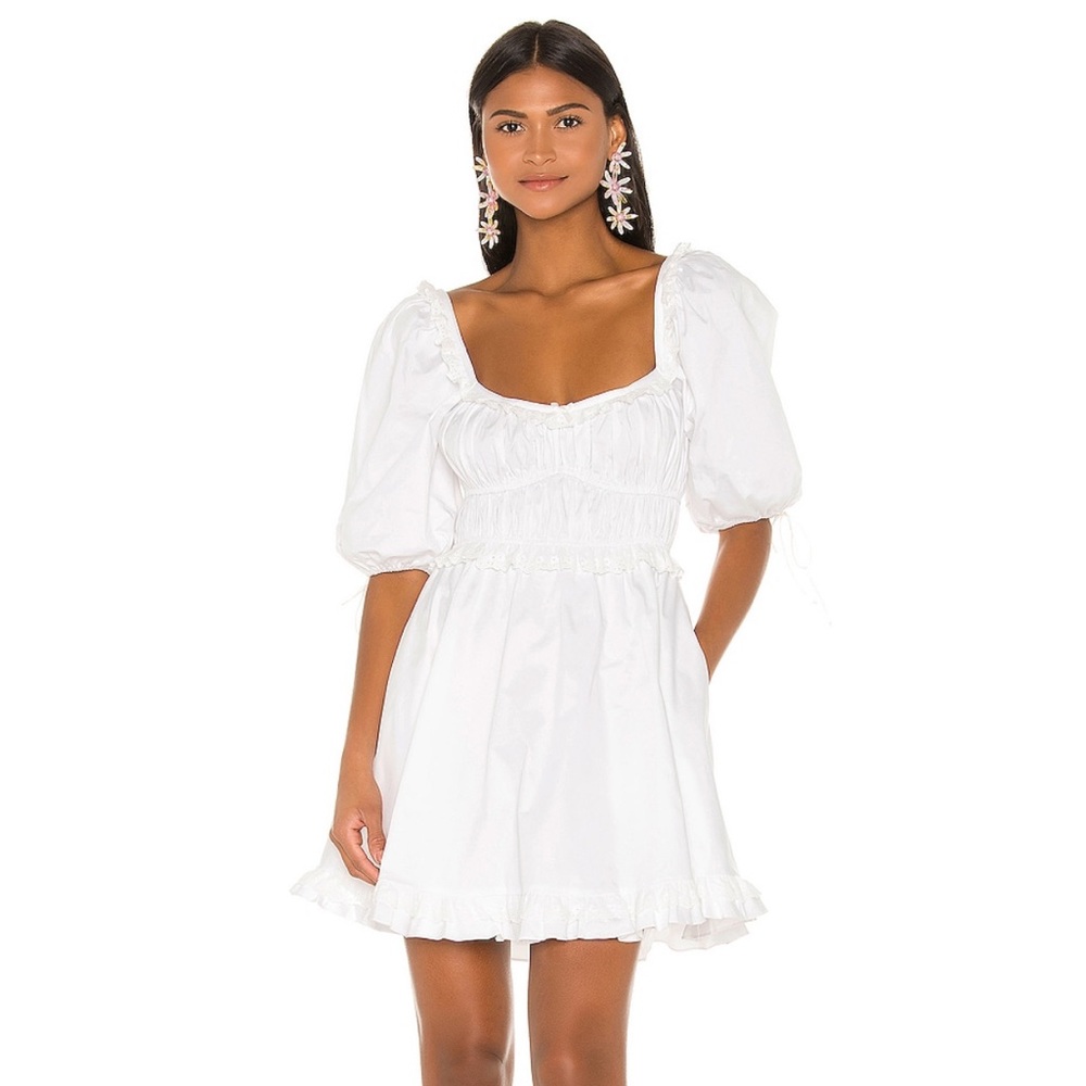 For Love And Lemons White Smocked Mini Dress